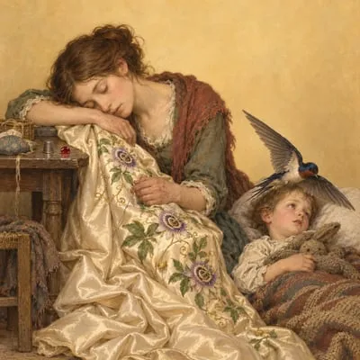 Painted portrait of The seamstress and her son